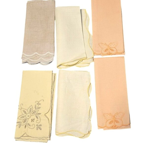 Vintage Napkins Linen Variety Embroidered Floral Butterfly 15"x15" Peach Ivory - Picture 1 of 7